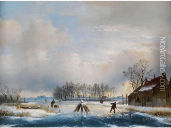 Hollandische Winterlandschaft Oil Painting - Jan Jacob Coenraad Spohler