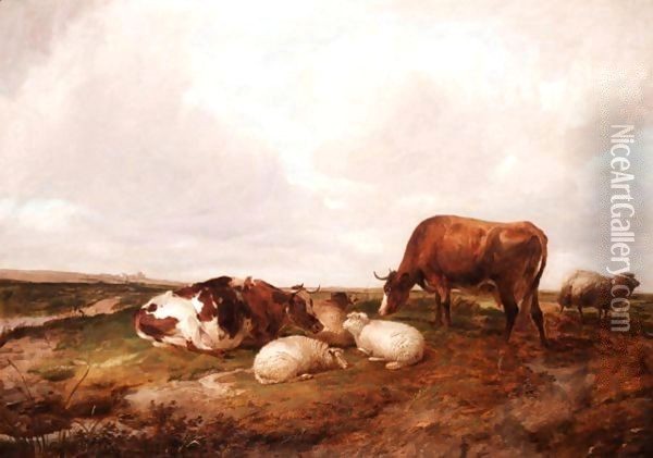 Cattle And Sheep Grazing 2 Oil Painting - Thomas Sidney Cooper