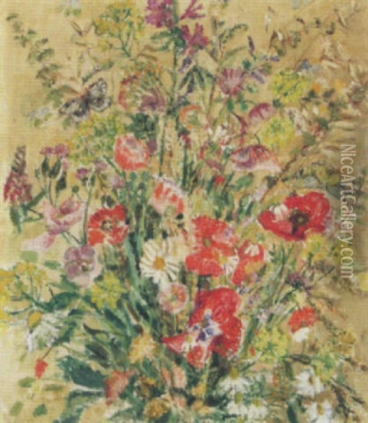 Sommerblumenstrauss Mit Schmetterlingen Oil Painting - August Babberger