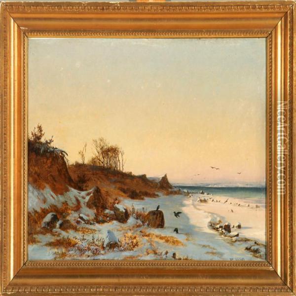 Crows On The Beach On A Sunny Winter Day Oil Painting - Frederik Niels M. Rohde