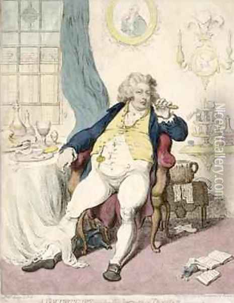 A Voluptuary under the Horrors of Digestion Oil Painting - James Gillray