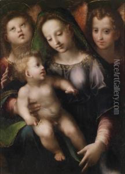 The Virginand Child With Two Angels Oil Painting - Domenico Puligo
