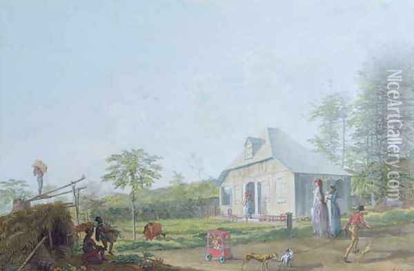 Colonial children playing outside the house in the Reunion Island, 1793 Oil Painting - Jean-Joseph Patu de Rosemont