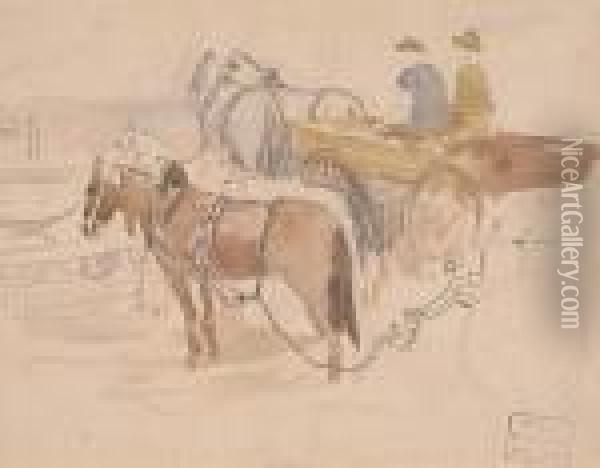 Horses With Carriage Oil Painting - Frederick Arthur Bridgman