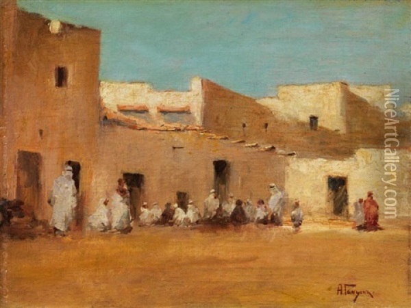 Marokkanischer Dorfplatz Oil Painting - Alexei Vasilievitch Hanzen