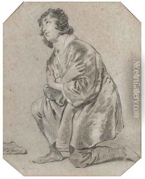 A young man kneeling in profile to the left Oil Painting - Jacob Adriaensz. Backer