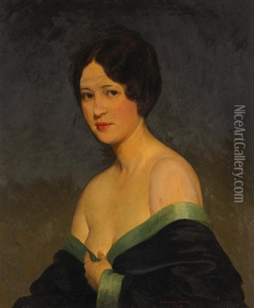 A Portrait Of The Artist's Wife, Estelle Oil Painting - Kenneth Newell Avery