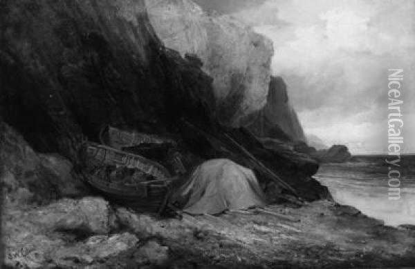 The Fisherman's Gear Below The Cliffs Oil Painting - Samuel W. Calvert