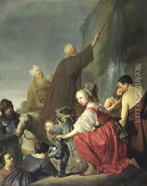 Moses Striking Water from the Rock Oil Painting - Salomon de Coninch