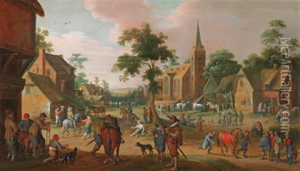 A Rural Street Scene Oil Painting - Joost Cornelisz. Droochsloot