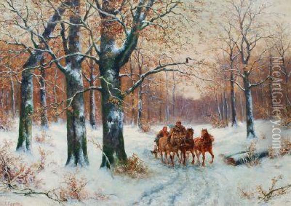 Winterlandschaft Mit Pferdefuhrwerk Oil Painting - C. Charpentier