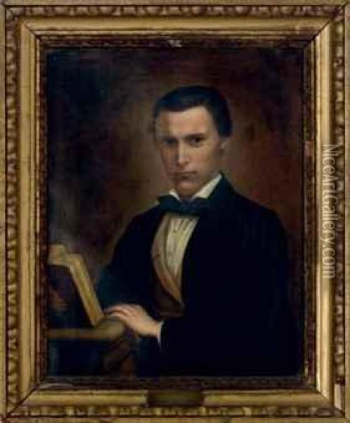 Portrait Of A Young Man Holding A Book Oil Painting - Joseph Ernst Tunner