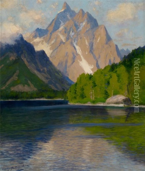 The Grand Teton From Jenny Lake Oil Painting - Charles Partridge Adams