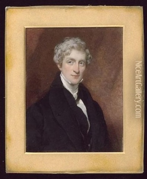 A Gentleman Wearing Black Coat, Matching Waistcoat And White Cravat Oil Painting - Octavius Oakley