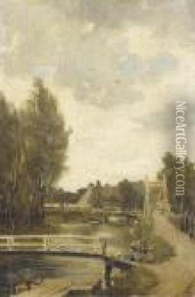 Bruggetje In Hilversum: Bridges On The Outskirts Of Hilversum Oil Painting - Hobbe Smith