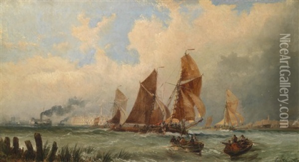 Schiffe Am Hafen Von Portsmouth Oil Painting - Claude T. Stanfield Moore