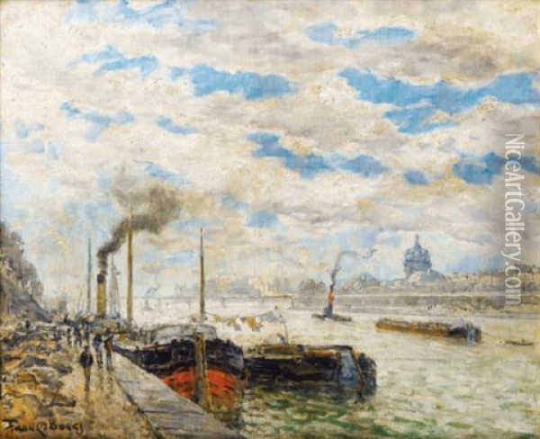 La Seine A Paris Avec La Coupole De L'institut Oil Painting - Frank Myers Boggs