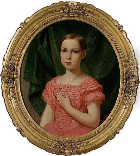 Girl In Pink Oil Painting - Ludwig Neustatter