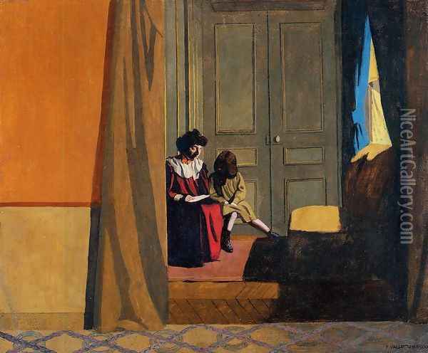 Woman Reading to a Little Girl Oil Painting - Felix Edouard Vallotton