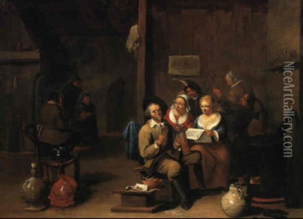 Peasants Making Merry In A Tavern Interior Oil Painting - Matheus van Helmont