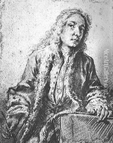 Drawing after a lost Self-Portrait of Watteau Oil Painting - Francois Boucher