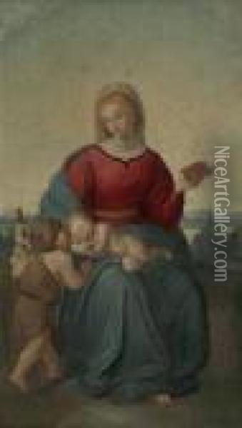Madonna Mit Schlafendem Jesuskind Und Johannesknaben In Landschaft Oil Painting - Raphael (Raffaello Sanzio of Urbino)