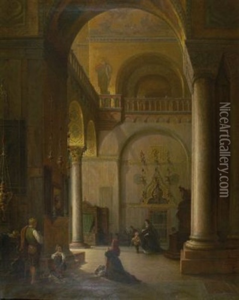 Inneres Der Basilika San Marco In Venedig Oil Painting - Louis Mecklenburg