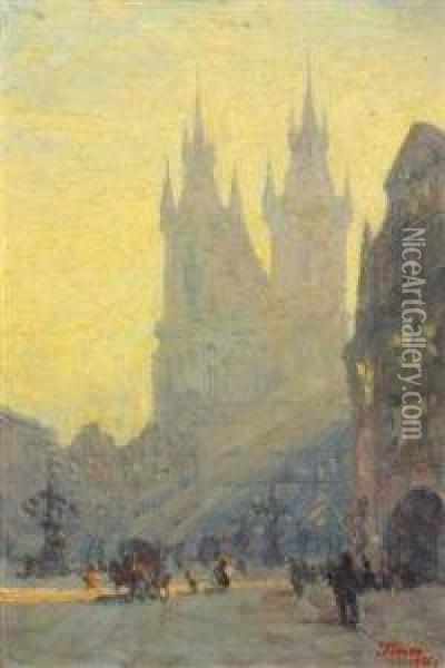 A View Of Tyn Church Oil Painting - Heinrich Tomec