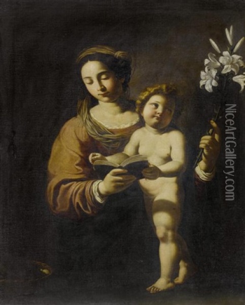 Madonna Mit Kind Und Lilie Oil Painting - Antiveduto Grammatica