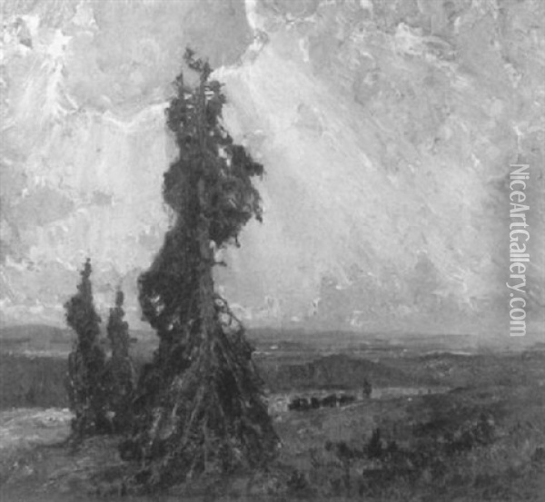 Wettertannen In Mittelgebirgslandschaft Oil Painting - Ernst Kolbe