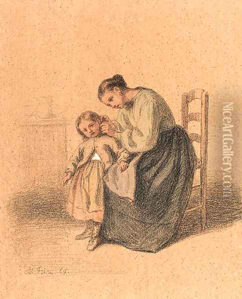 Tending her child Oil Painting - Edouard Frere