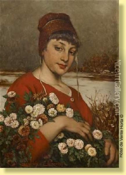 La Jeune Marchande De Fleurs Oil Painting - Edmond Lambrichs