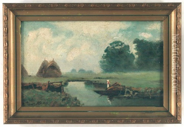 Landschaft Mit Bauerin Am Fluss Oil Painting - Carl Ebert