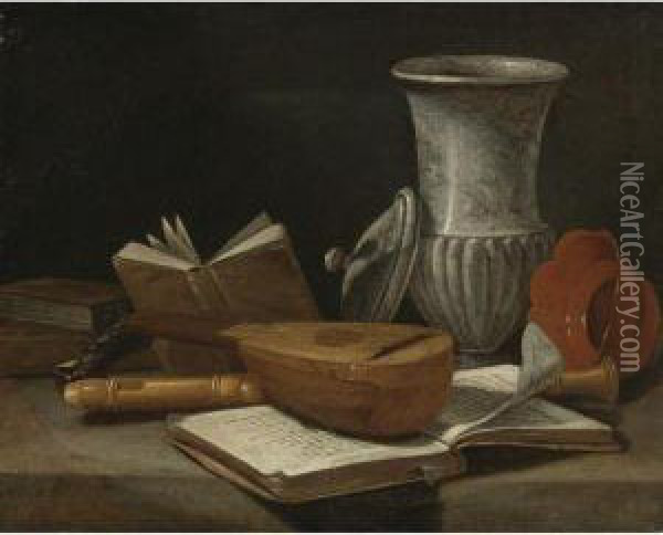 Still Life With A Lute Oil Painting - Cristoforo Munari