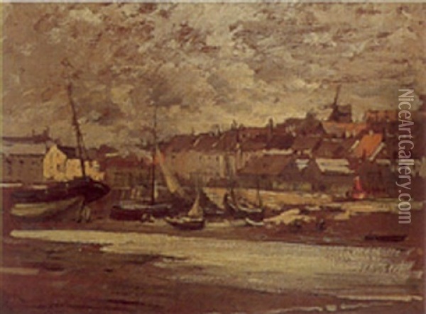 Port A Marree Basse, Vue Prise A Etapkles, Pas-de-calais Oil Painting - Maurice Levis
