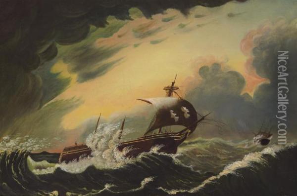 Red Rover In Stormy Sea Oil Painting - Thomas Chambers