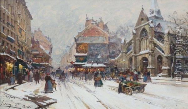 La Place Saint-medard Oil Painting - Eugene Galien-Laloue