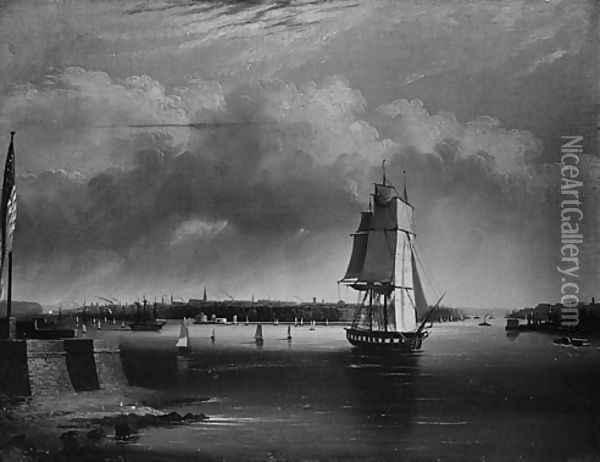 Bay and Harbor of New York from Bedlow's Island Oil Painting - Edmund C. Coates