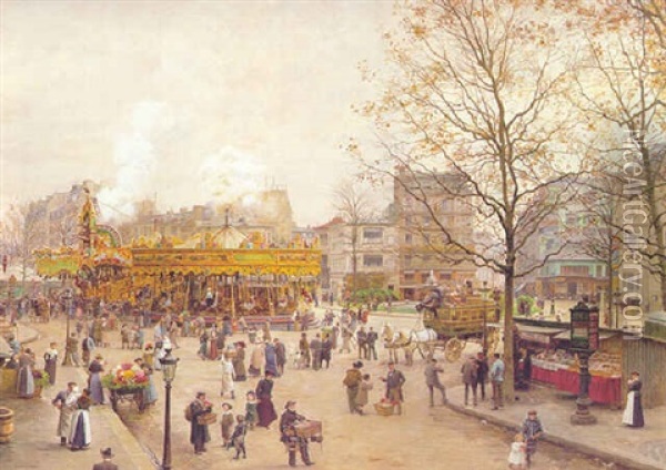 La Place Pigalle, Boulevard Clichy, Paris Oil Painting - Marie Francois Firmin-Girard