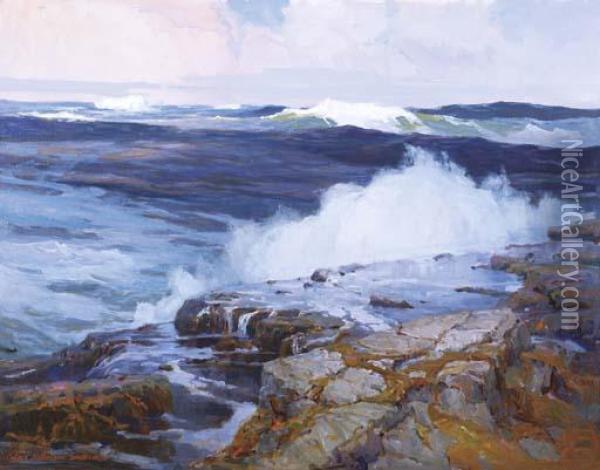 Rough Seas And Rocks (la Jolla Cove) Oil Painting - Jack Wilkinson Smith