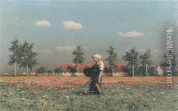 A Girl In A Field Of Flowers Oil Painting - Paul Wilhelm Keller-Reutlingen