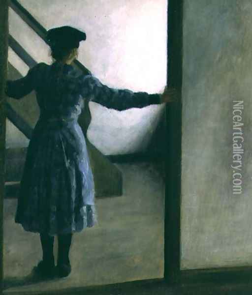 Girl in a Doorway, c.1903 Oil Painting - Sigurd Swane