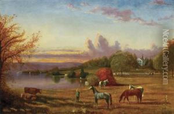 A Gentleman's Farm On The River Oil Painting - Henry Suydam