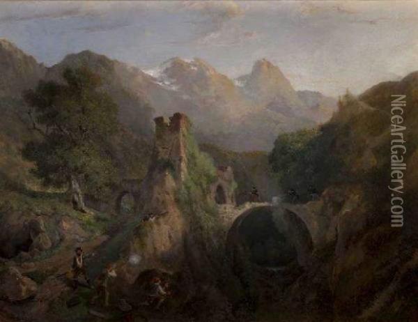 Scene D'embuscade Dans Un Paysage Montagneux Oil Painting - Herman Herzog