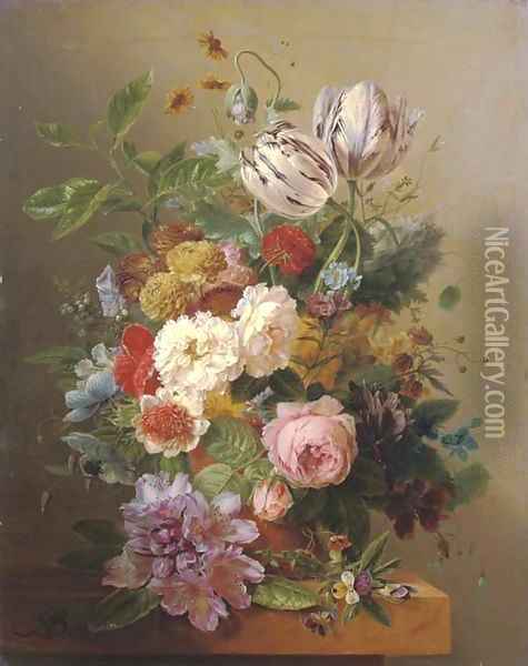 An exuberant flower still life Oil Painting - Arnoldus Bloemers