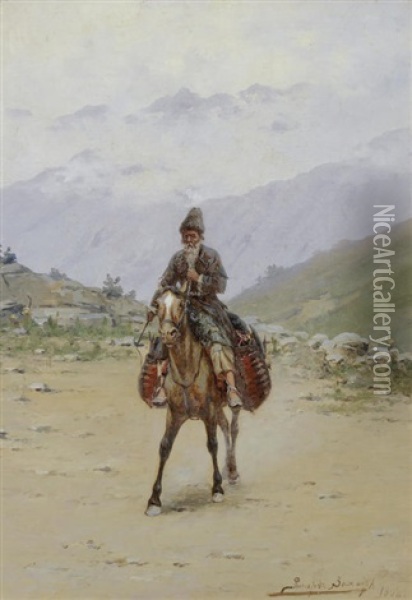 Cossack Oil Painting - Richard Karlovich Zommer