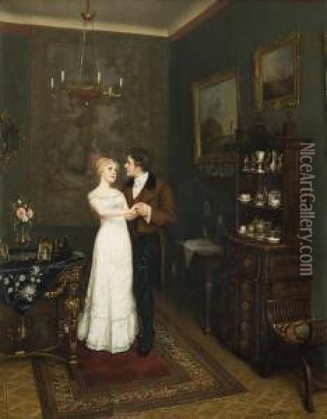 Junges Paar Im Interieur Oil Painting - Carl Johann Spielter
