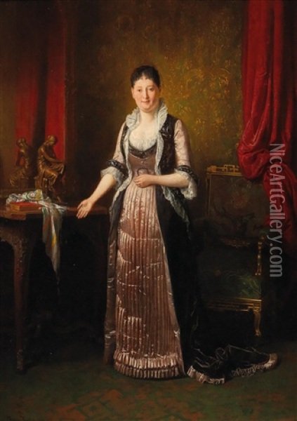 Lady In A Bourgeoise Interior Oil Painting - Friedrich Ritter von Malheim Friedlaender