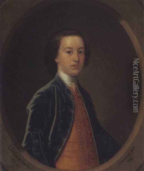 Portrait Of Lord Lewis Gordon, Aged 13, In A Blue Coat And A Gold Waistcoat Oil Painting - John Alexander