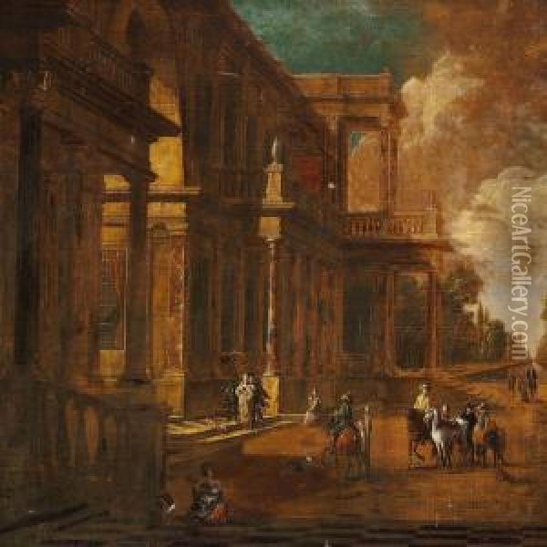 Palace Scenery With Figures Oil Painting - Jacobus Saeys